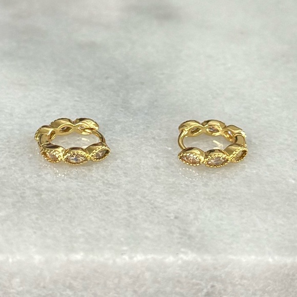 Gold Crystal Tear Drop Pave Huggie Hoop Earrings Brand New